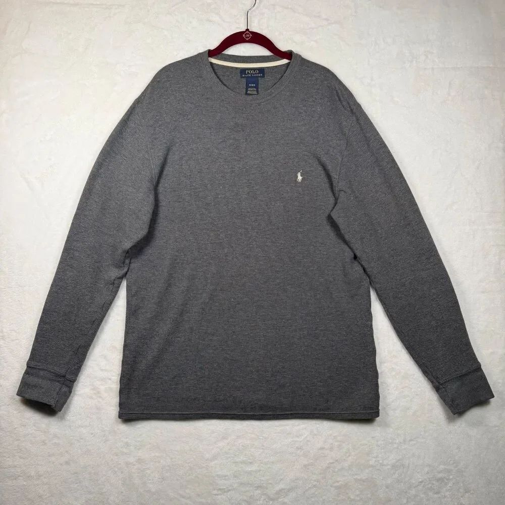 Polo Ralph Lauren Mens Medium Gray Waffle Knit Thermal Shirt Long Sleeve Cotton